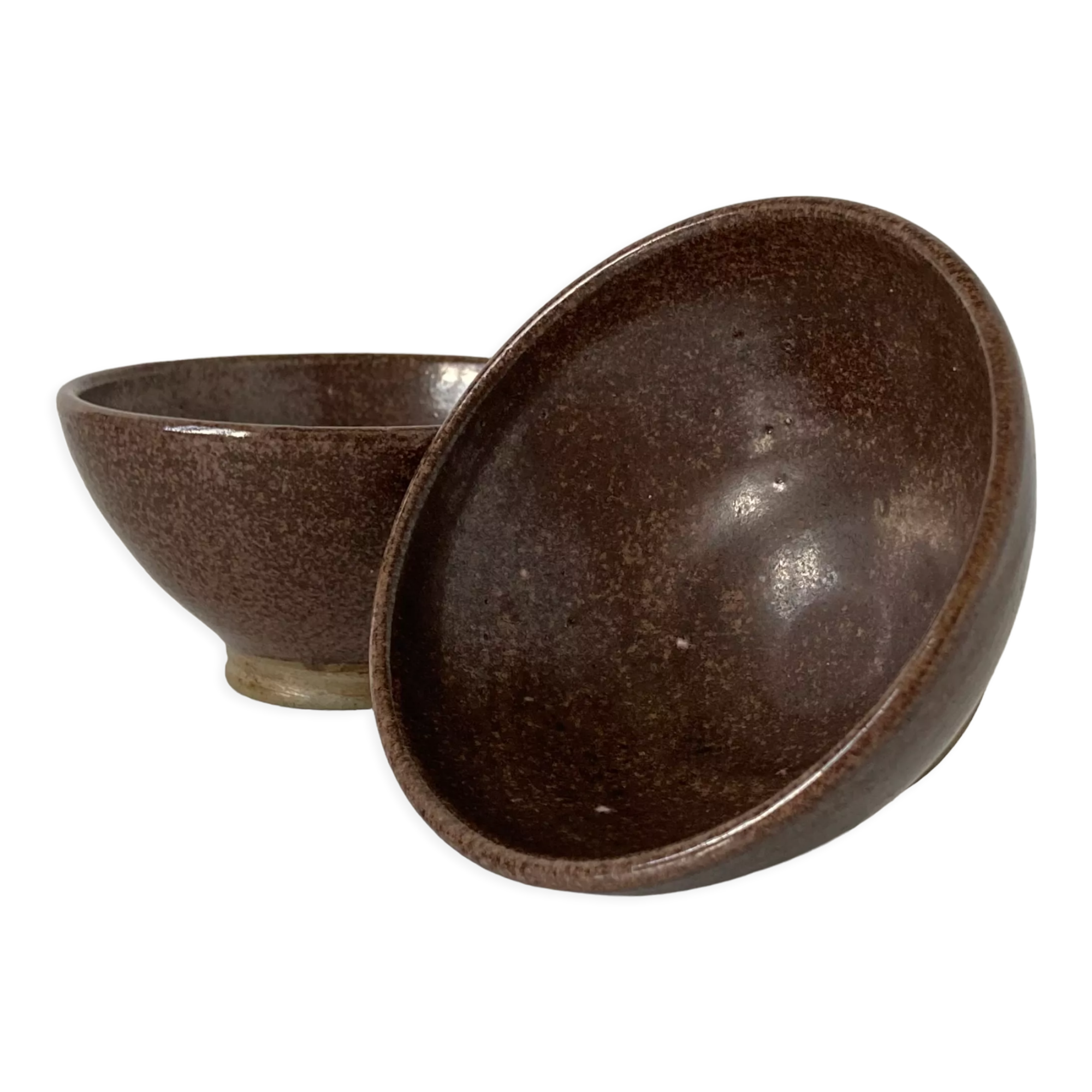 Pair of Japanese temoku bowls in brown glazed stoneware