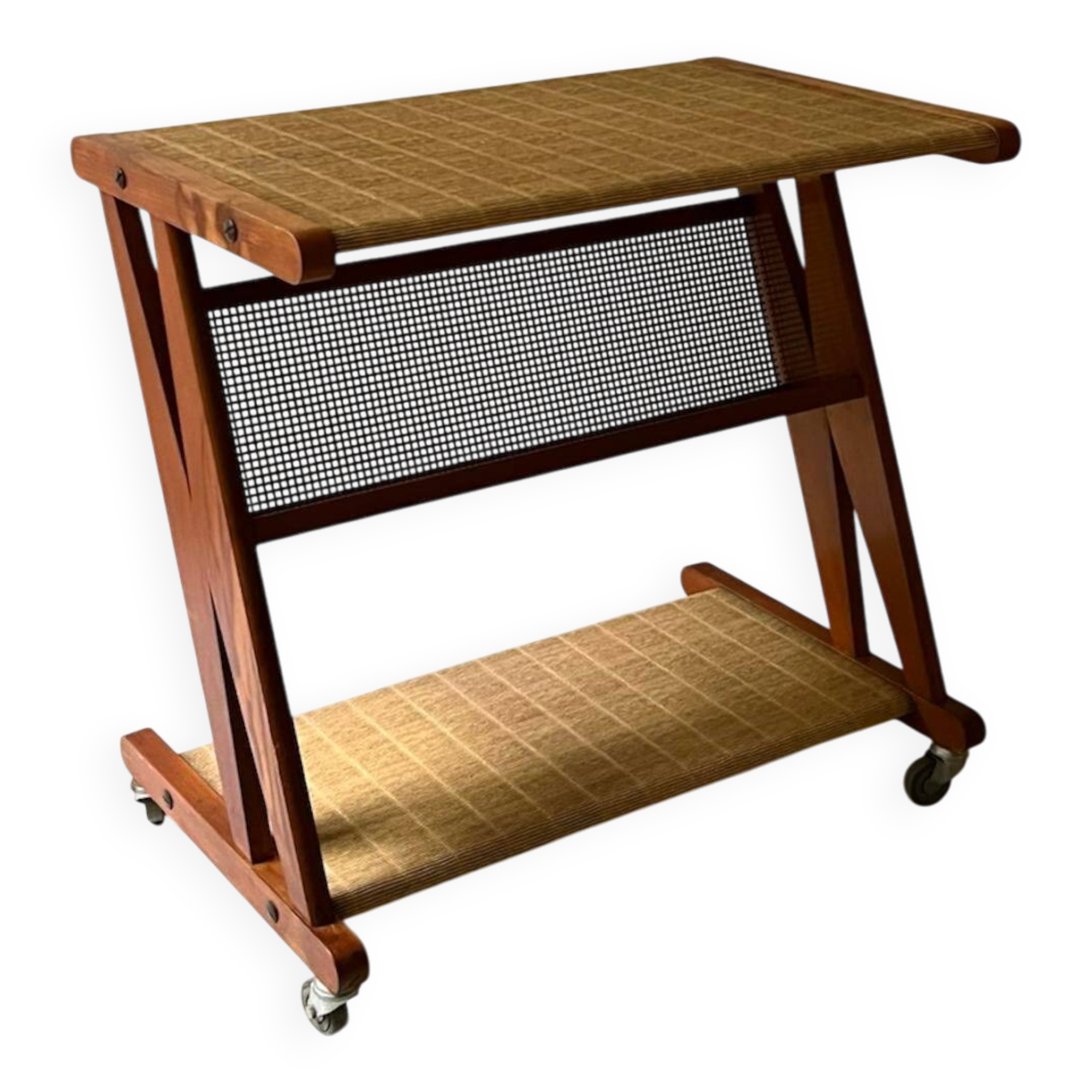 Bar cart in metal and oak by Jullian, designed in France 1960.