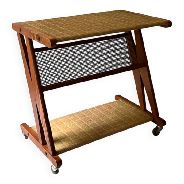 Chariot de Bar desserte en Métal et Chêne de Jullian, design France 1960
