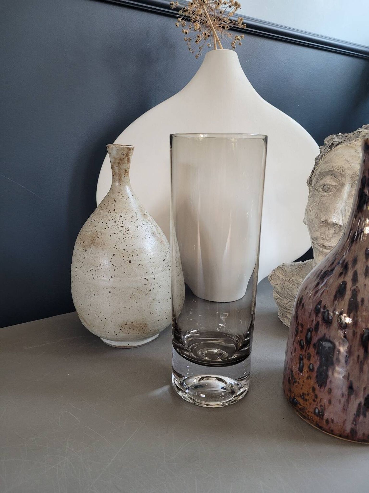 Vase rouleau en verre fumé