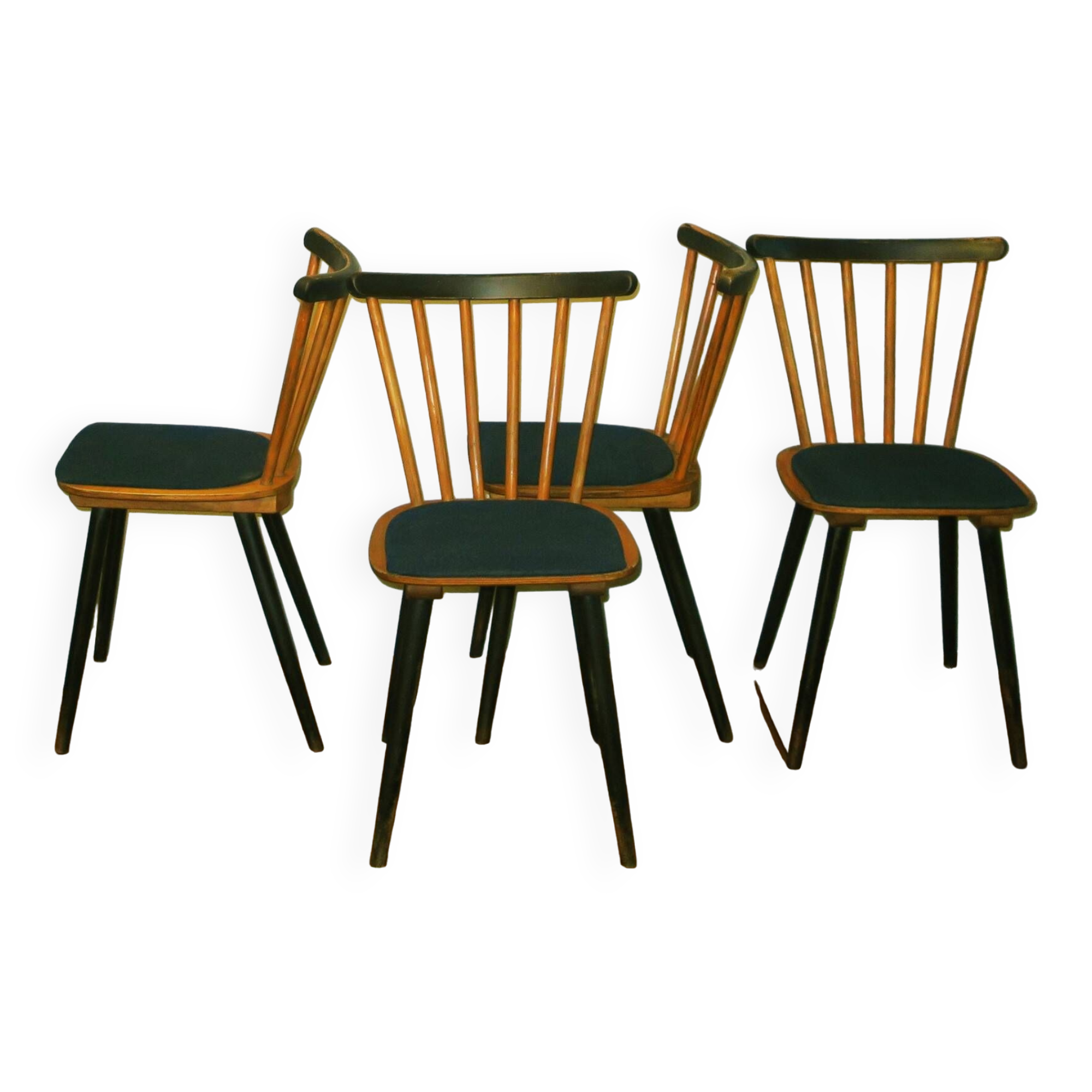 Ensemble de 4 chaises à repas vintage avec pieds évasés, 1950-60