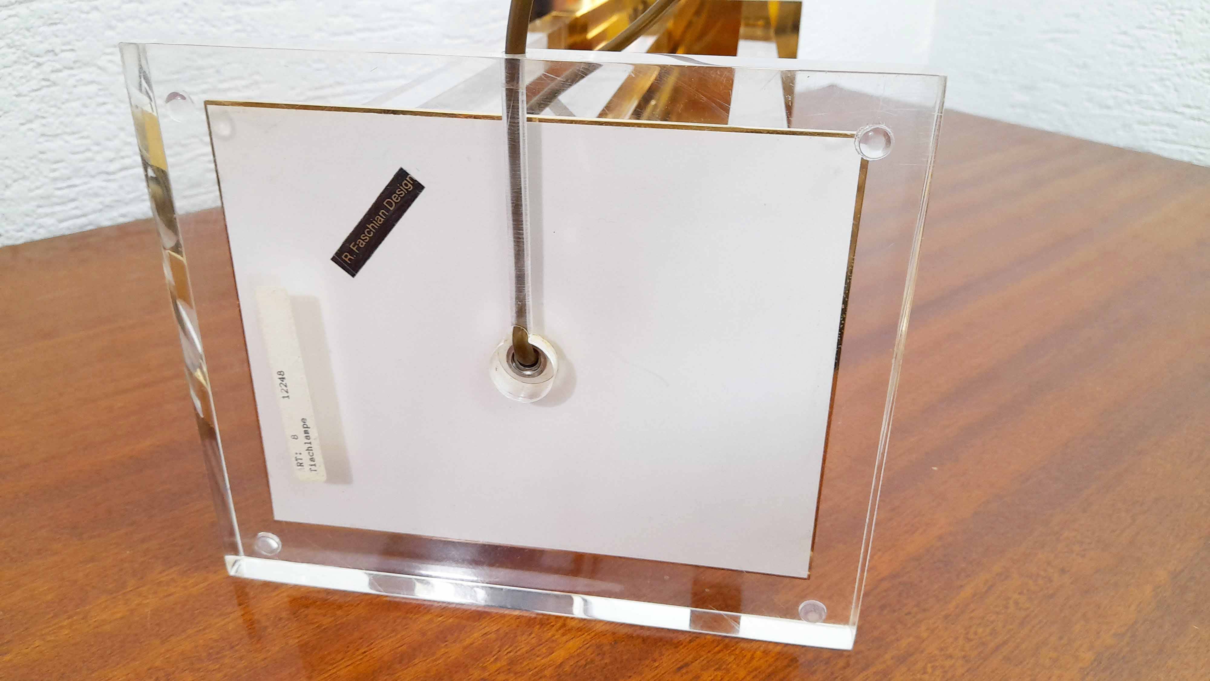 Pair of plexiglass and brass lamps, Italy 1970