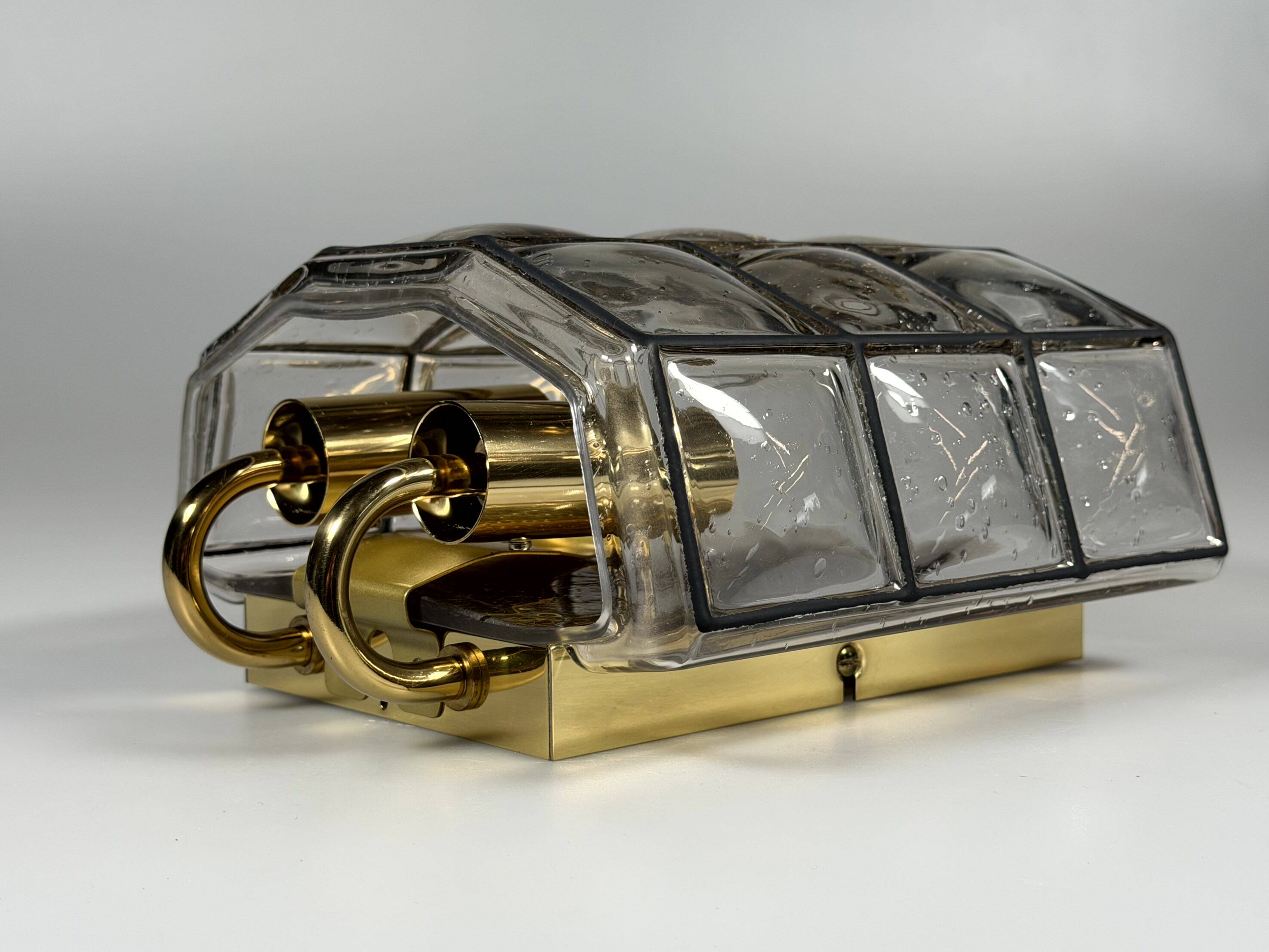 60s 70s Wall Lamp Wall Sconce Glashütte Limburg Germany Glass & Metal