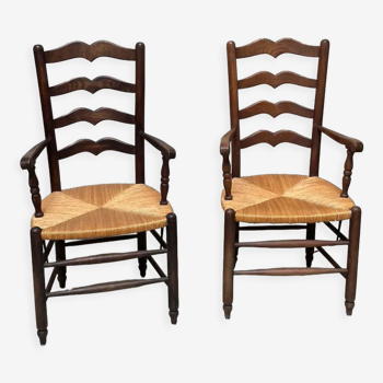 Pair of straw armchairs