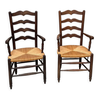 Pair of straw armchairs
