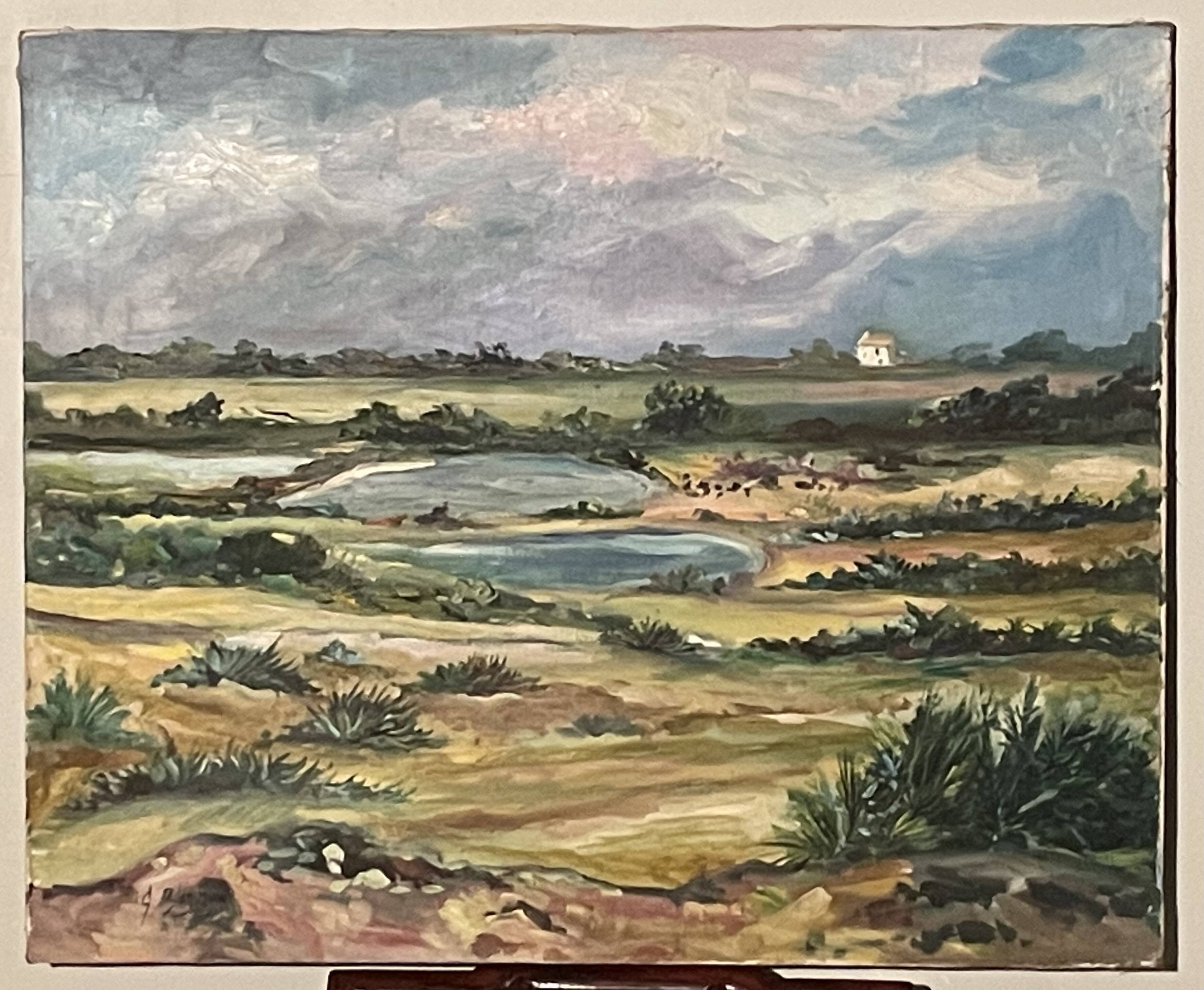 Huile sur toile, Paysage de marais breton, signature à identifier