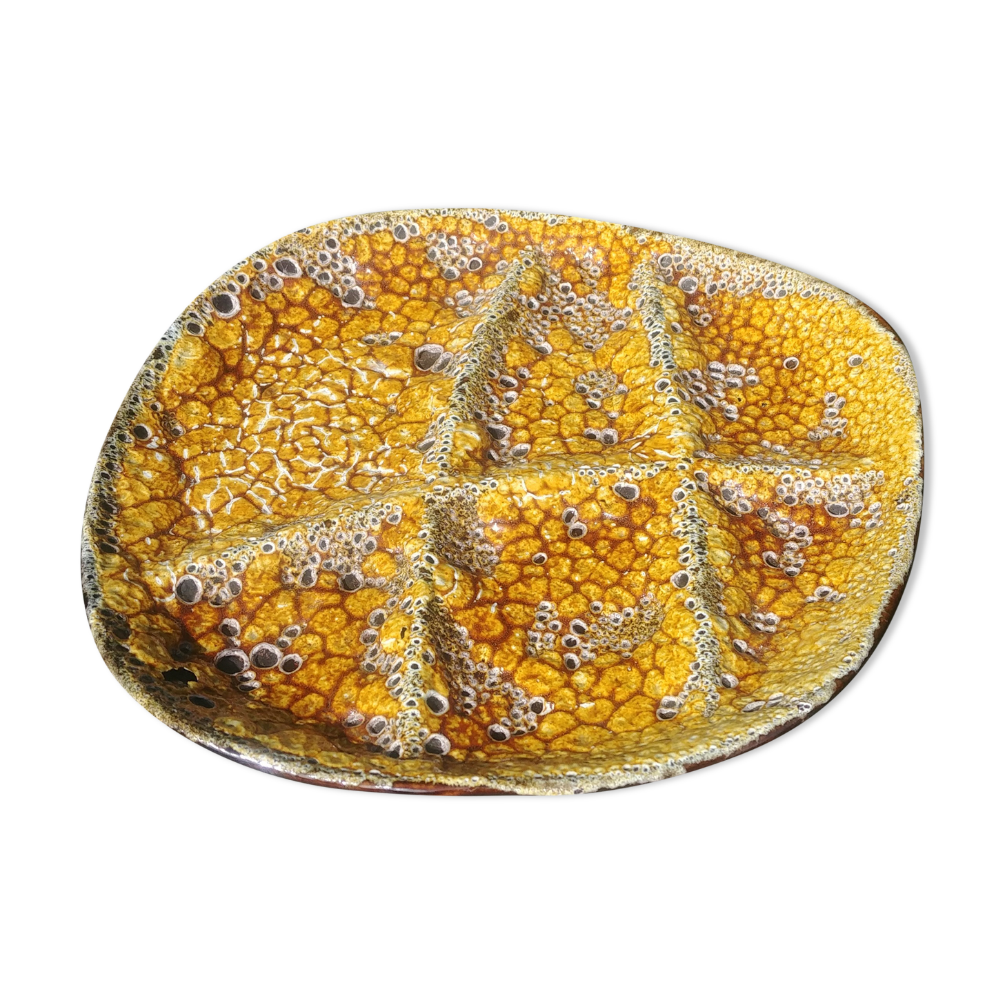 Aperitif dish / empty pocket 6 compartments in glazed ceramic yellow Emaux savoyard fat lava