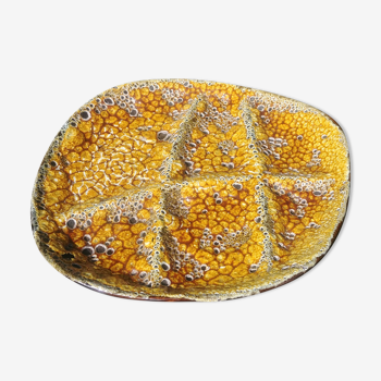 Aperitif dish / empty pocket 6 compartments in glazed ceramic yellow Emaux savoyard fat lava