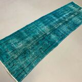Distressed Turkish Runner 272x78 cm wool Vintage rug, Overdyed Blue
