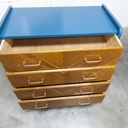 Commode scandinave 1960 atypique bleu Satiné 4 tiroirs