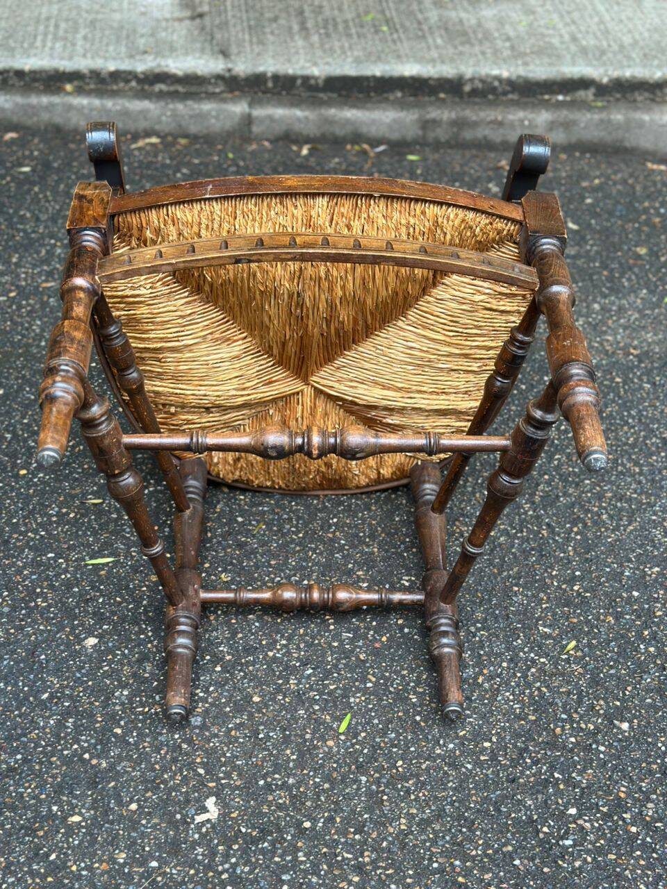 19th-century solid wood straw chair 111cm