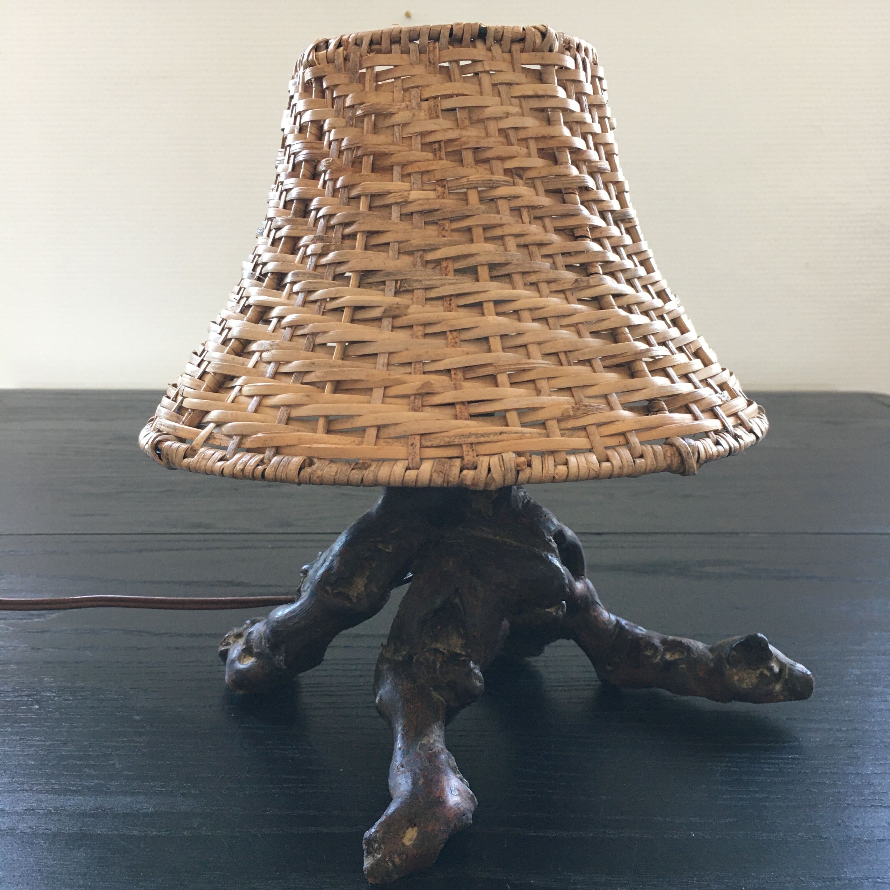 Lamp in vine roots and rattan