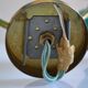 Series of 3 vintage brass and blue opaline wall lamps