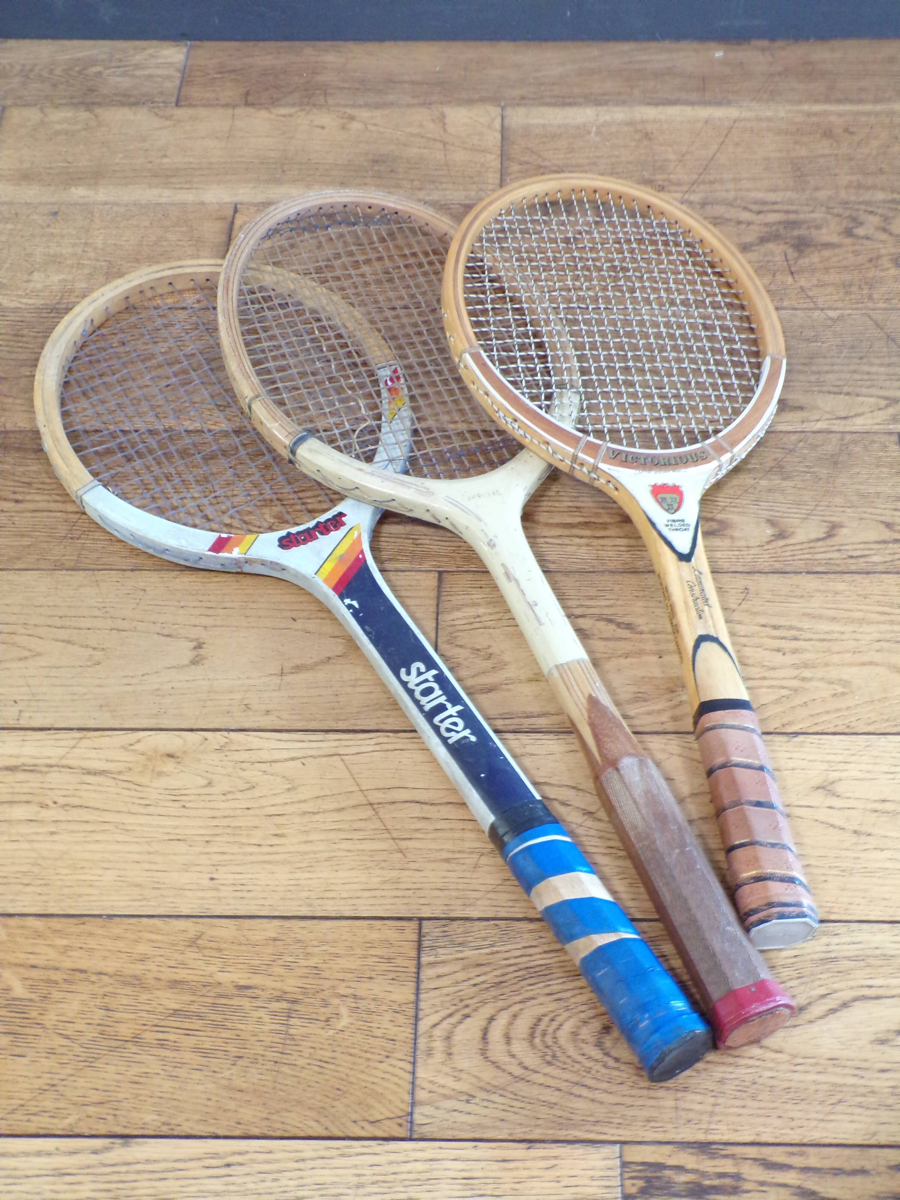Vintage 3 wooden tennis rackets