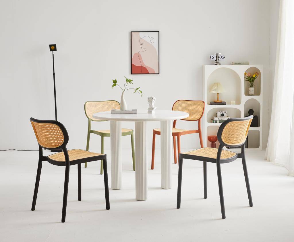 White chair with retro cane look