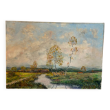 Landscape with birch trees signed Billeque