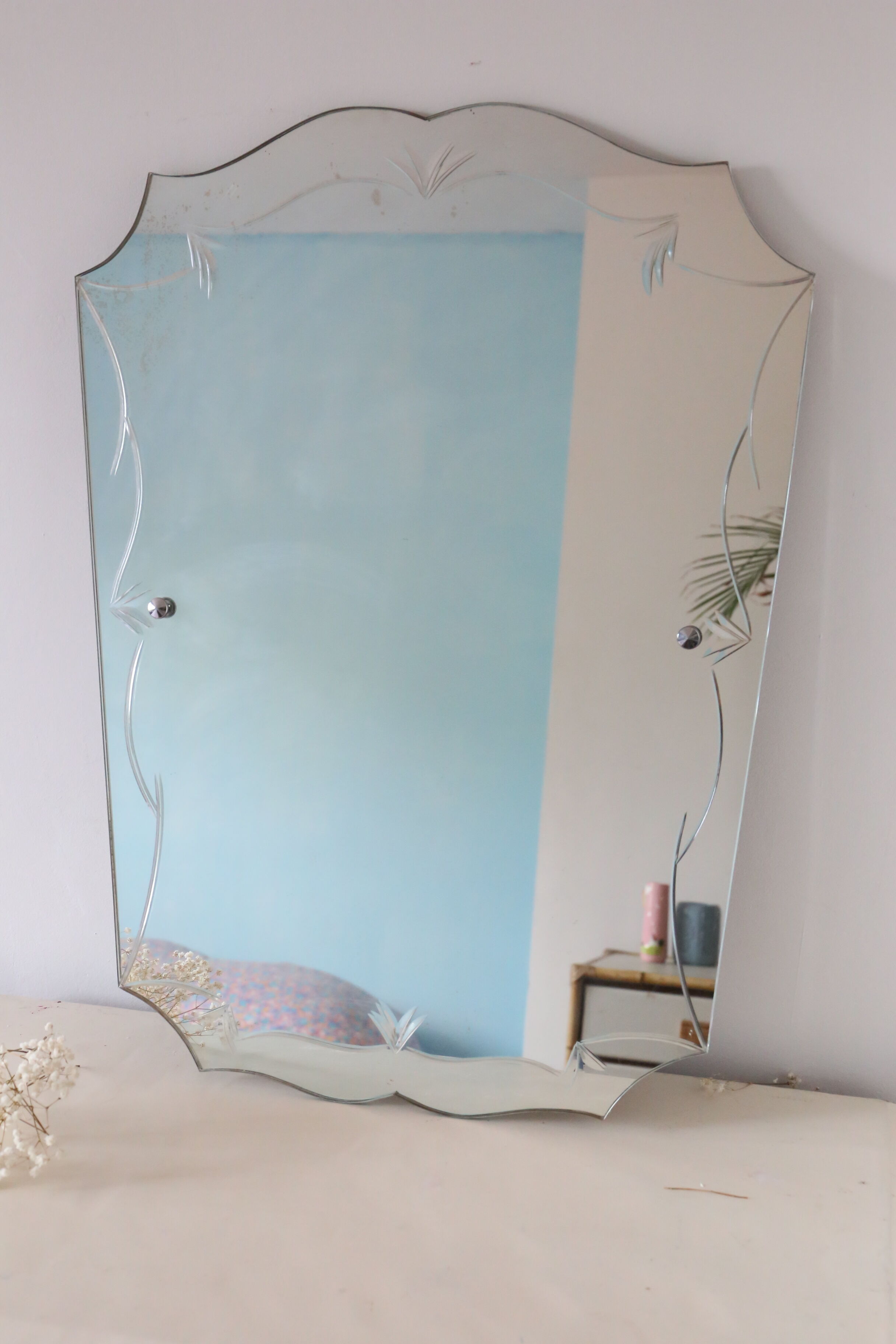 Bevelled, chiseled, antique, art deco wall mirror