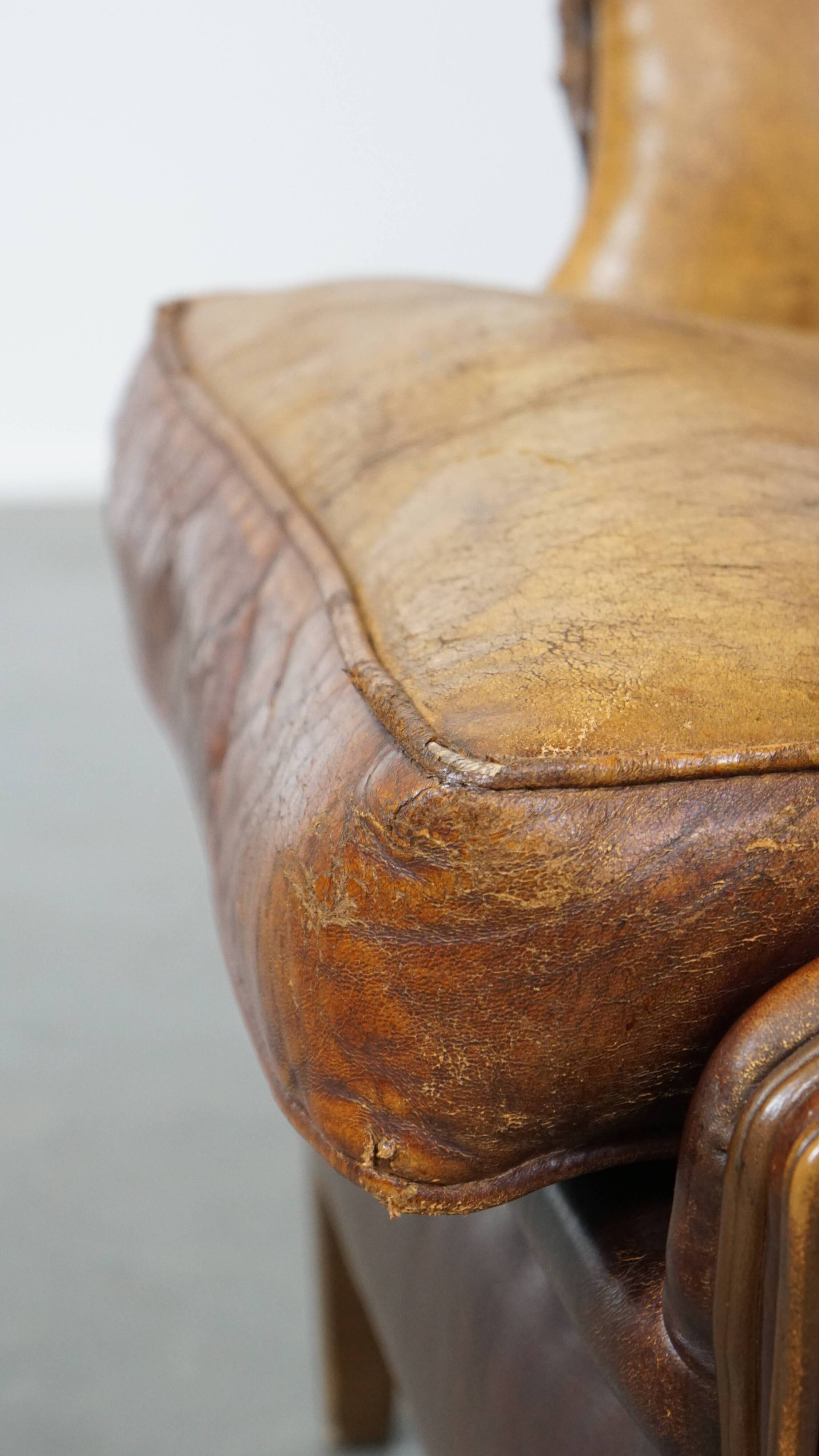 Vintage Sheepskin Leather Wingback Chair