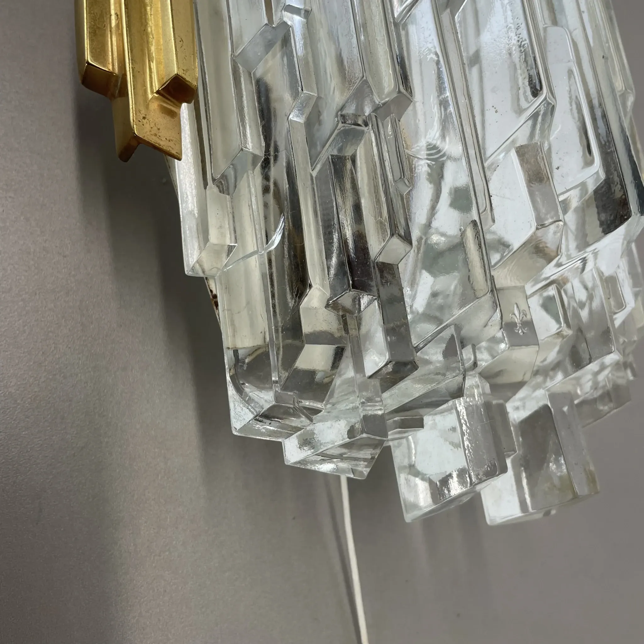 Beautiful CUBIC Ice Glass Wall Light by Hillebrand Lights, Germany, 1970s