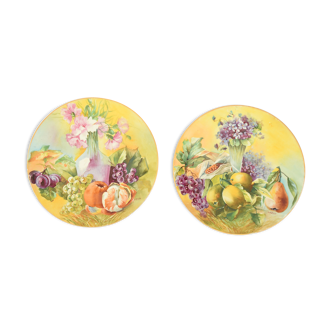 Pair of painted dishes in Limoges porcelain