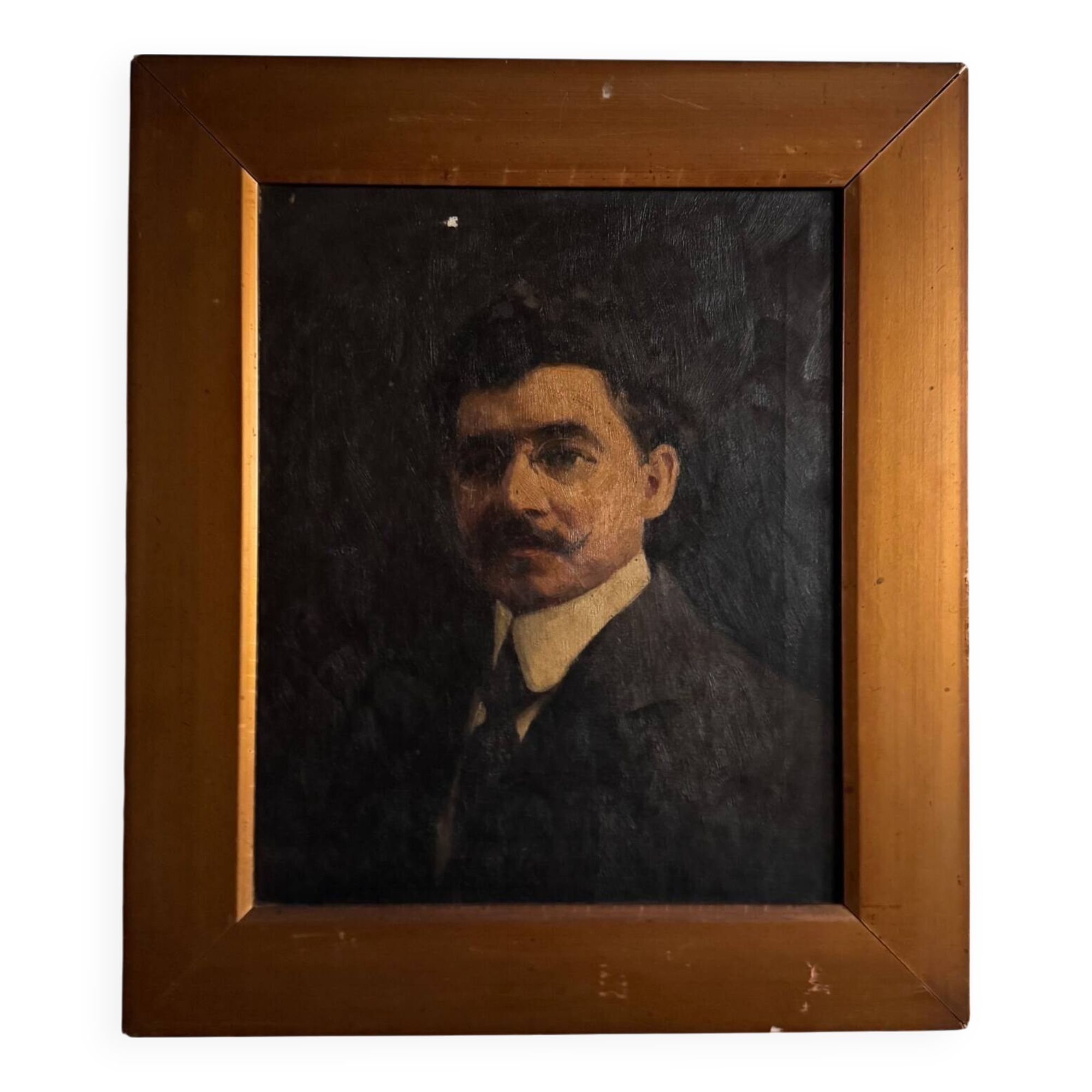 Oil on canvas portrait of a man wearing glasses and a mustache, early 20th century