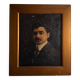 Huile sur toile portrait d'homme portant lunettes et moustache début XXe
