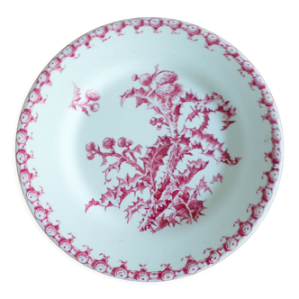 Dessert plate in Gien iron earth model Thistles