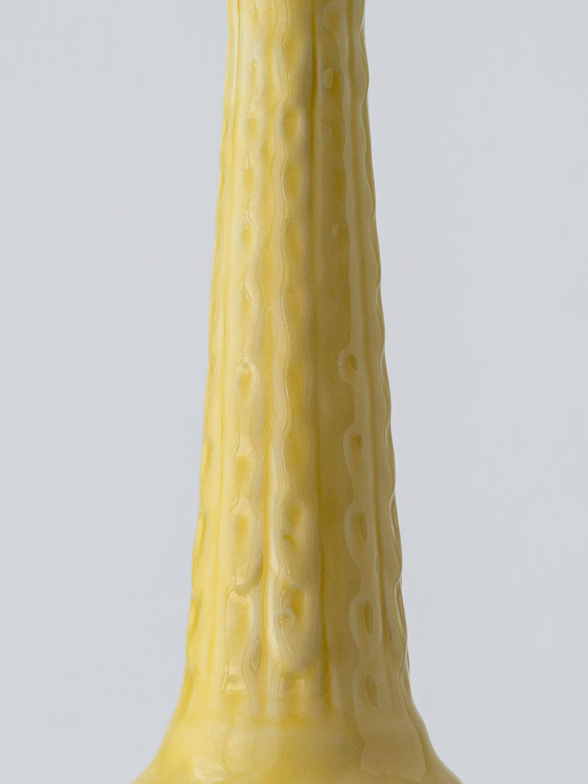 Lampe de table en céramique jaune espagnole, années 1960, abat-jour Liberty London rétro neuf