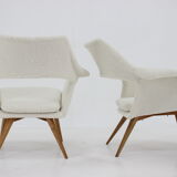 Pair of miroslav navratil shell lounge chairs in sheepskin fabric, czechoslovakia, 1960