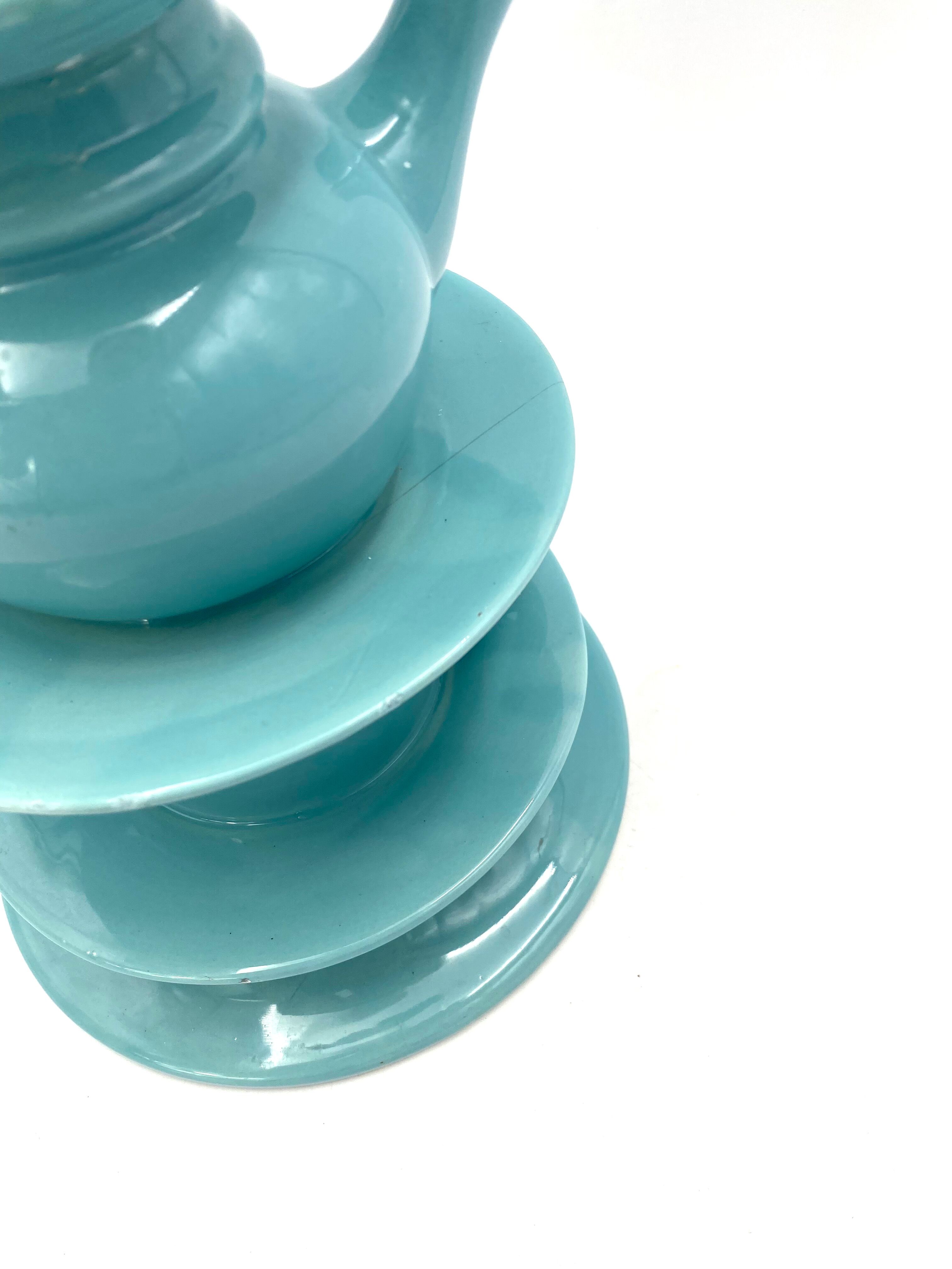 Blue tea cups stack vase, italy 1980s