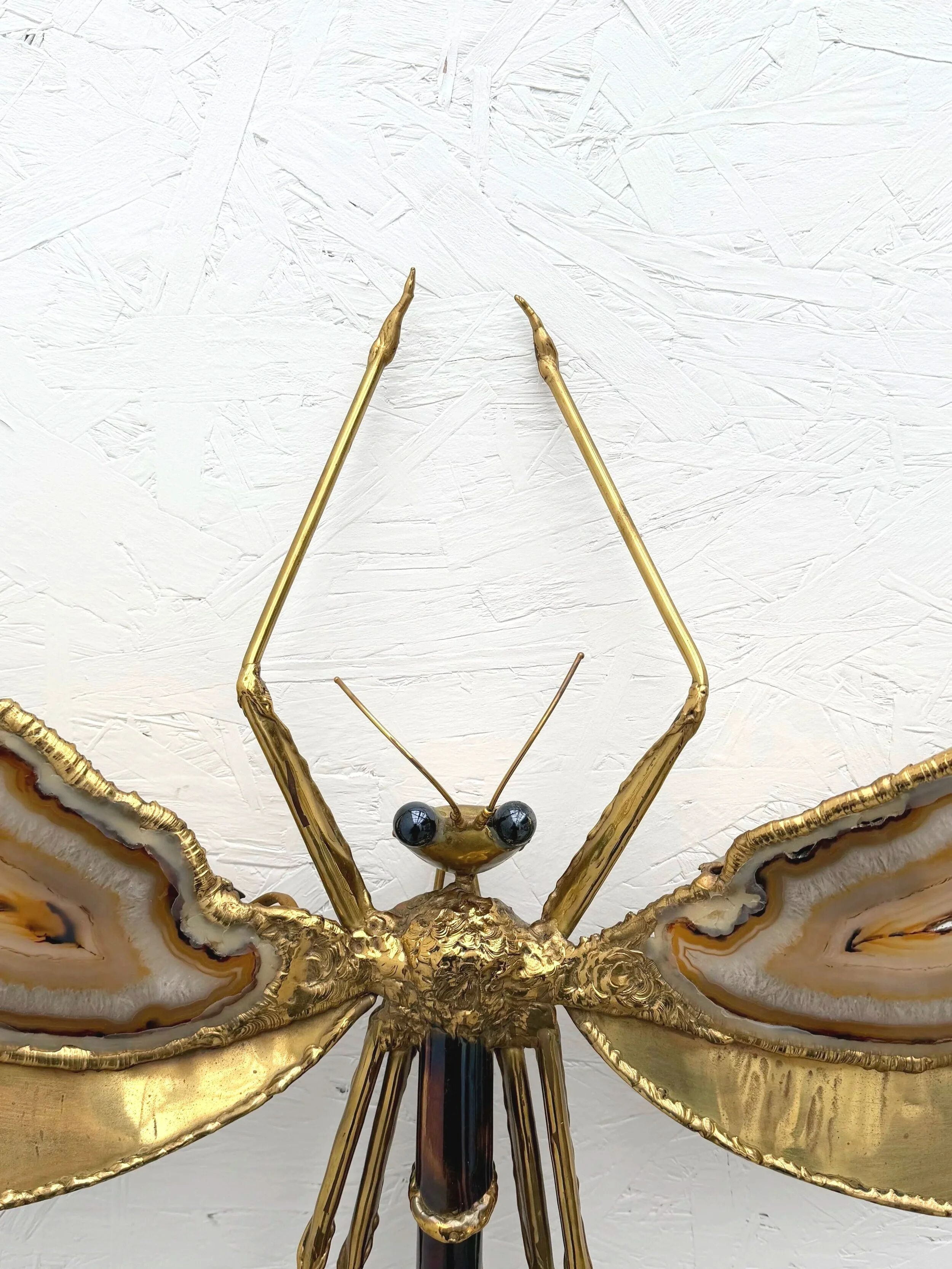 "Libellule" wall light by Jacques Duval Brasseur in brass and agate, 1970.