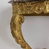 Louis XV period carved and gilded wooden console. Circa 1880.