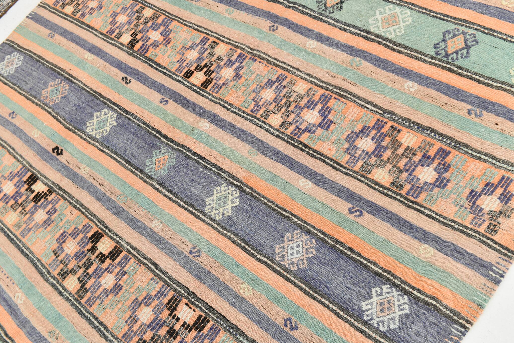 6x12 Pale Orange Green Handmade Vintage Rug, 174x359Cm