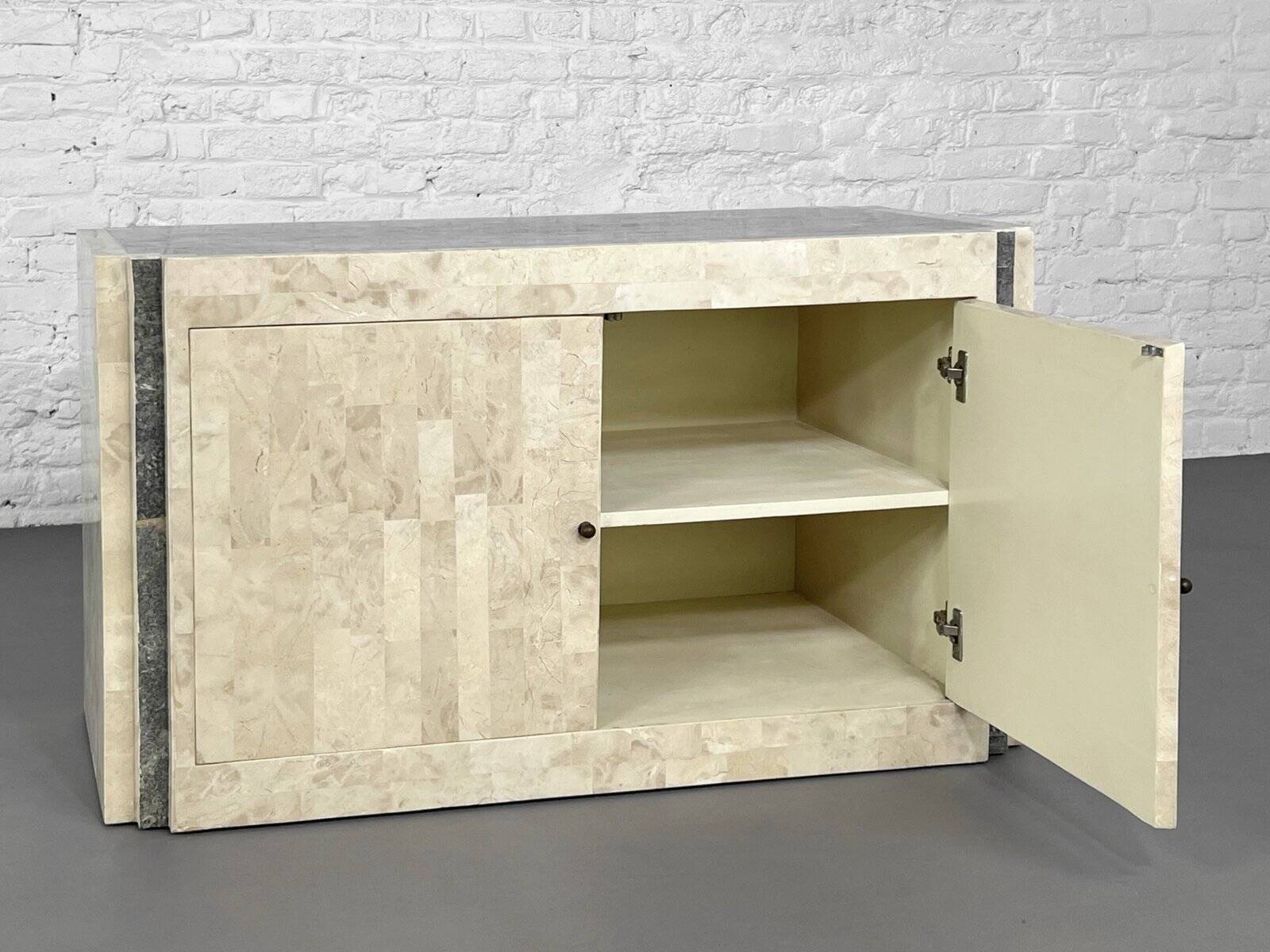 Vintage sideboard in stone and brass marquetry, 1980s