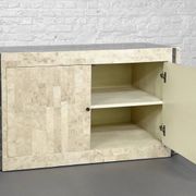 Vintage sideboard in stone and brass marquetry, 1980s