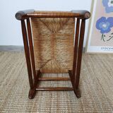 Vintage woven straw wooden stool