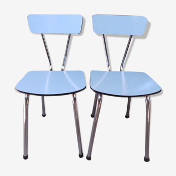 Paire de chaises bleues en formica années 60