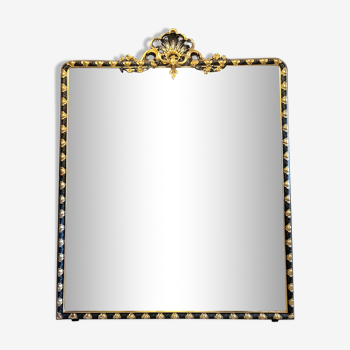 Miroir d’opera en bois doré et noirci  glace au mercure XlX ème 2m62 x 2m10