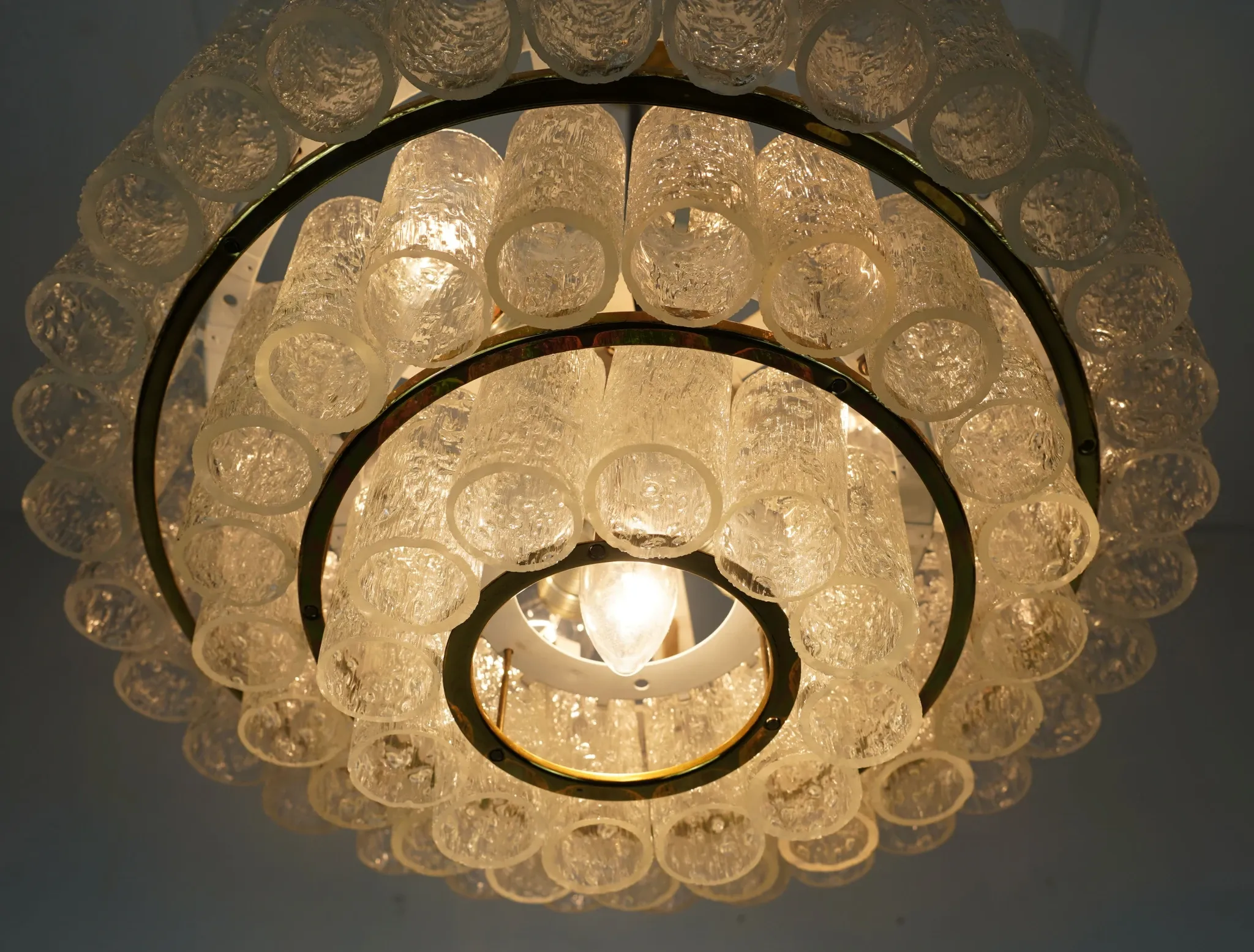 1960s vintage mid century doria ice glass CHANDELIER with 63 glass tubes
