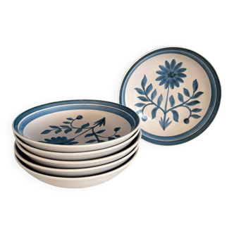 Set of 6 Longchamp blue flower soup plates