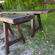 Pair of rustic antique long benches in solid wood – 195 cm