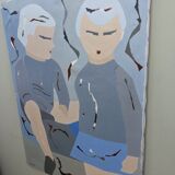Peinture à l’huile figurative abstraite suédoise « The Pair » du milieu du siècle par Hans Osswald, non encadrée