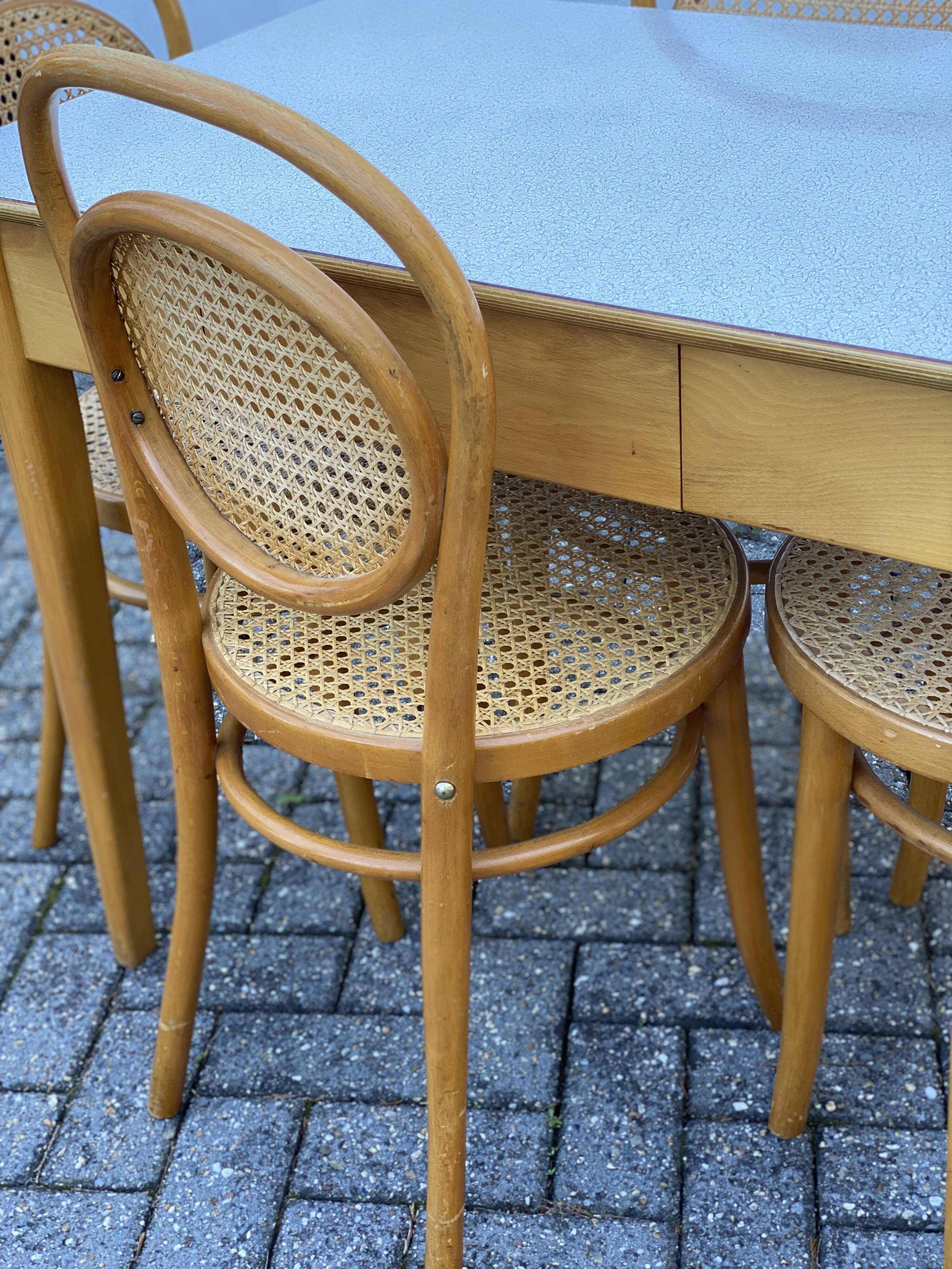 4 vintage bentwood dining chairs and pine laminate 1950’s table