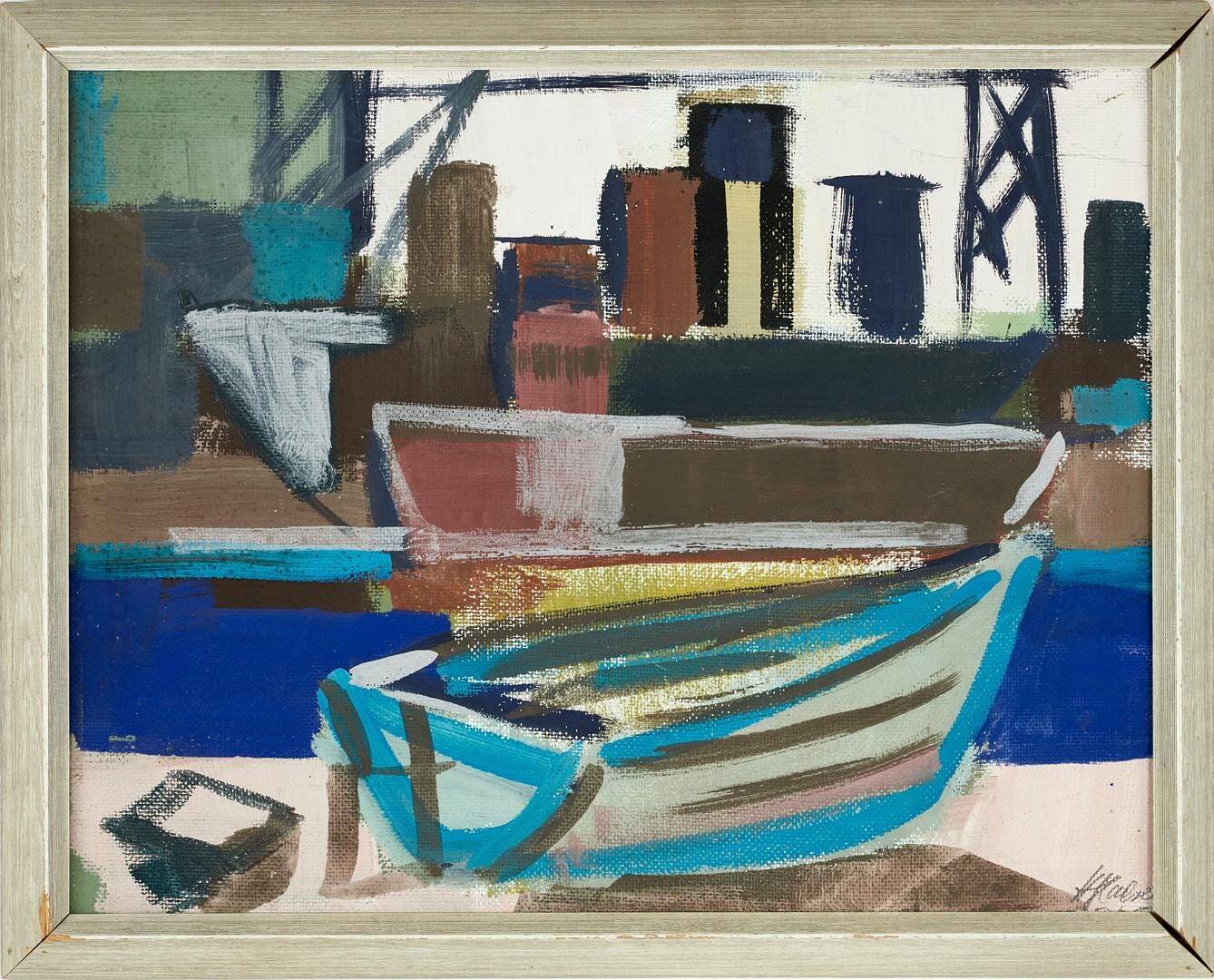 Swedish Oil on Panel – “Harbour Motif with Boats” by Hannes Glaeser