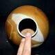 Vintage ball vase in flamed stoneware 1960 - caramel color with blue flow - signed DS