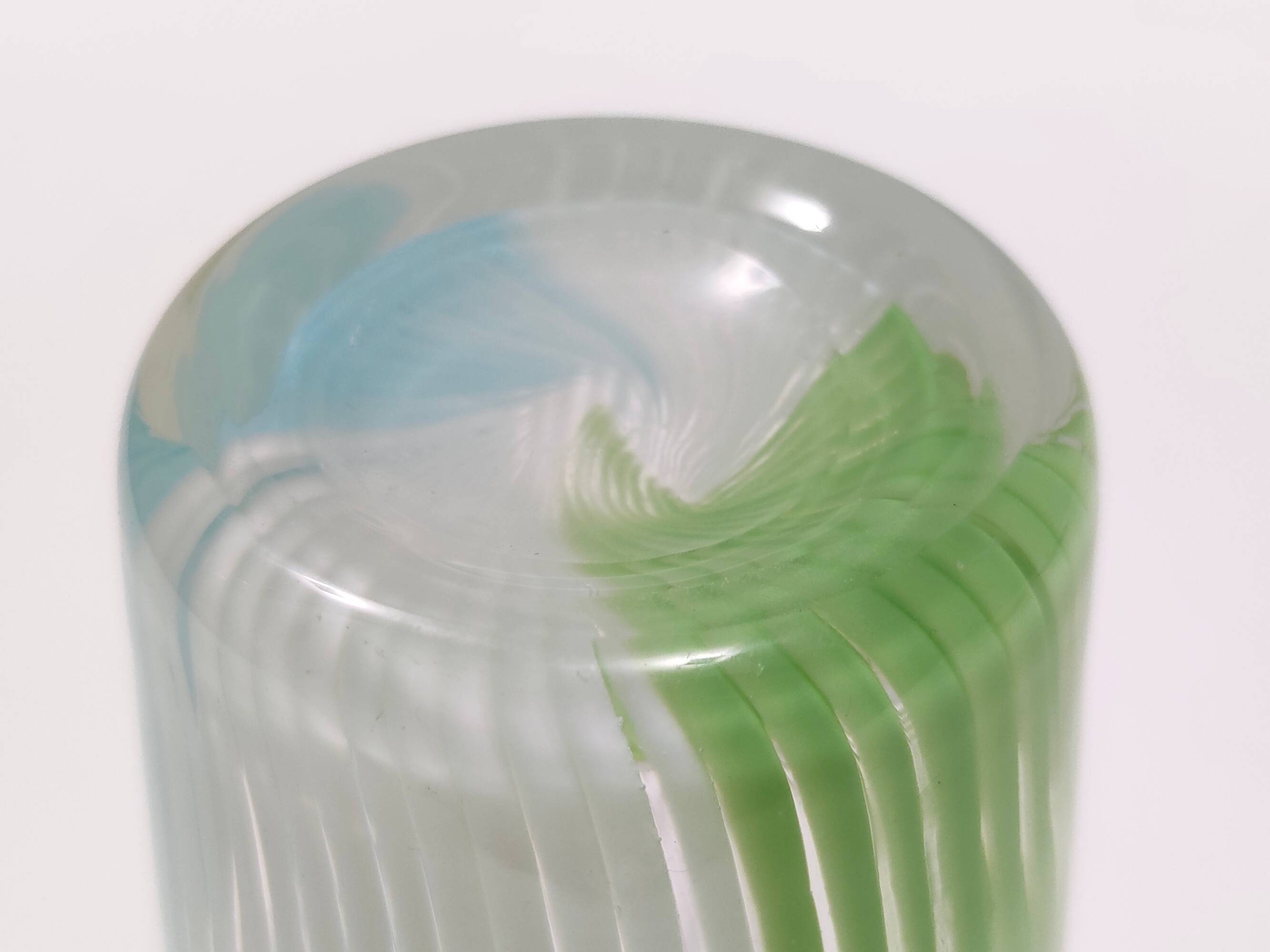 Green, White and Light Blue Murano Glass Vase by Dino Martens