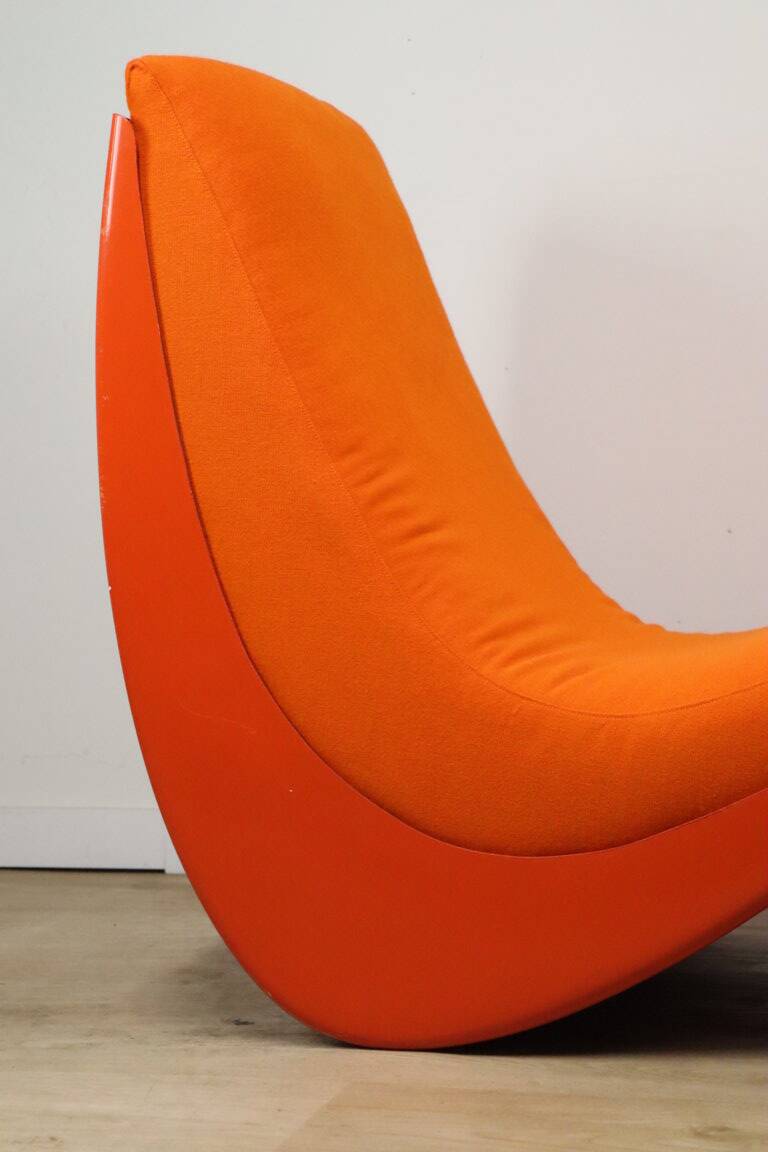 Vintage organic armchair in orange fabric and fiber, 1970