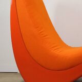 Vintage organic armchair in orange fabric and fiber, 1970