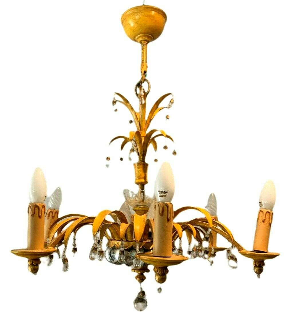 Glass chandelier and patinated sheet metal Six arms of light XX century
