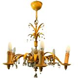 Glass chandelier and patinated sheet metal Six arms of light XX century
